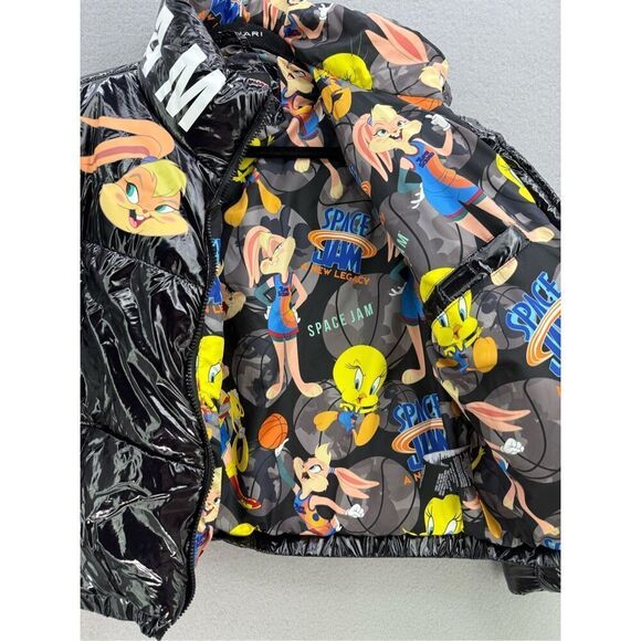Members Only x Space Jam High Shine Puffer Jacket - Black Size M - Picture 4 of 10